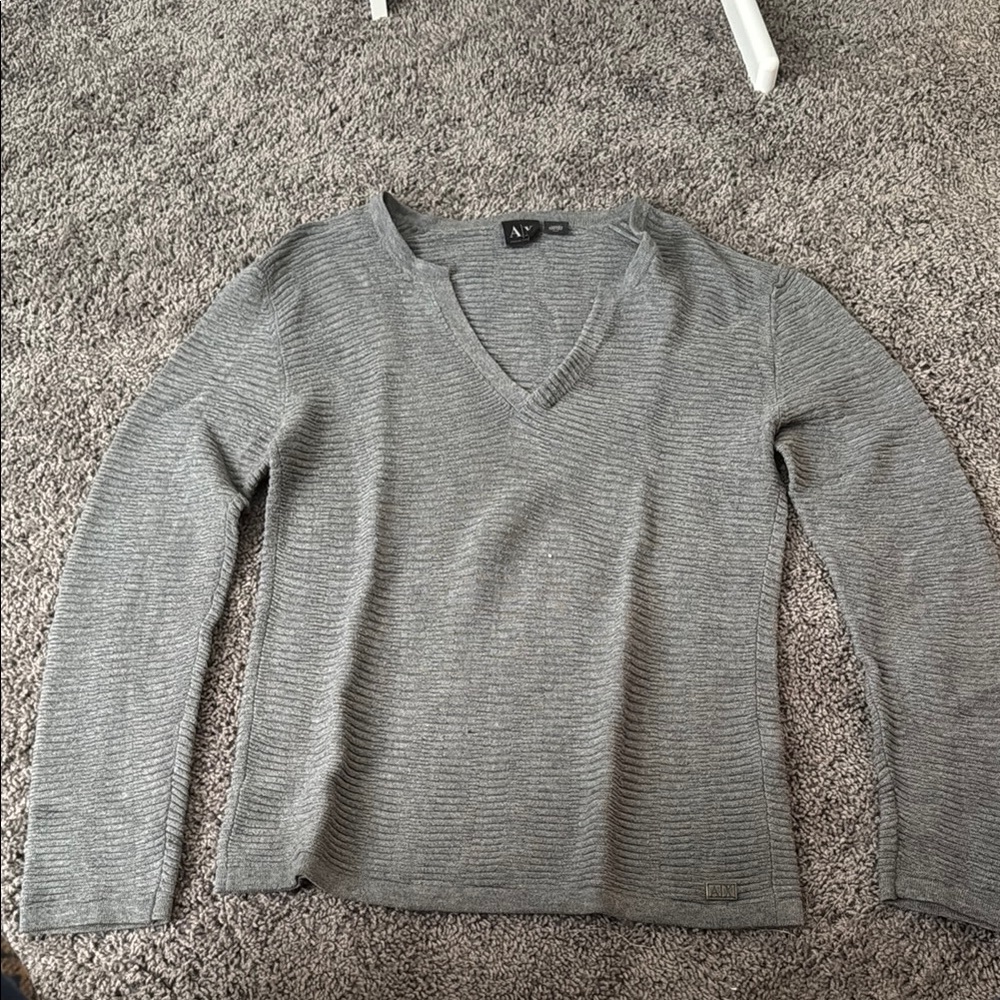 A/X Armani Exchange Gray V-Neck Sweater Knit Classic